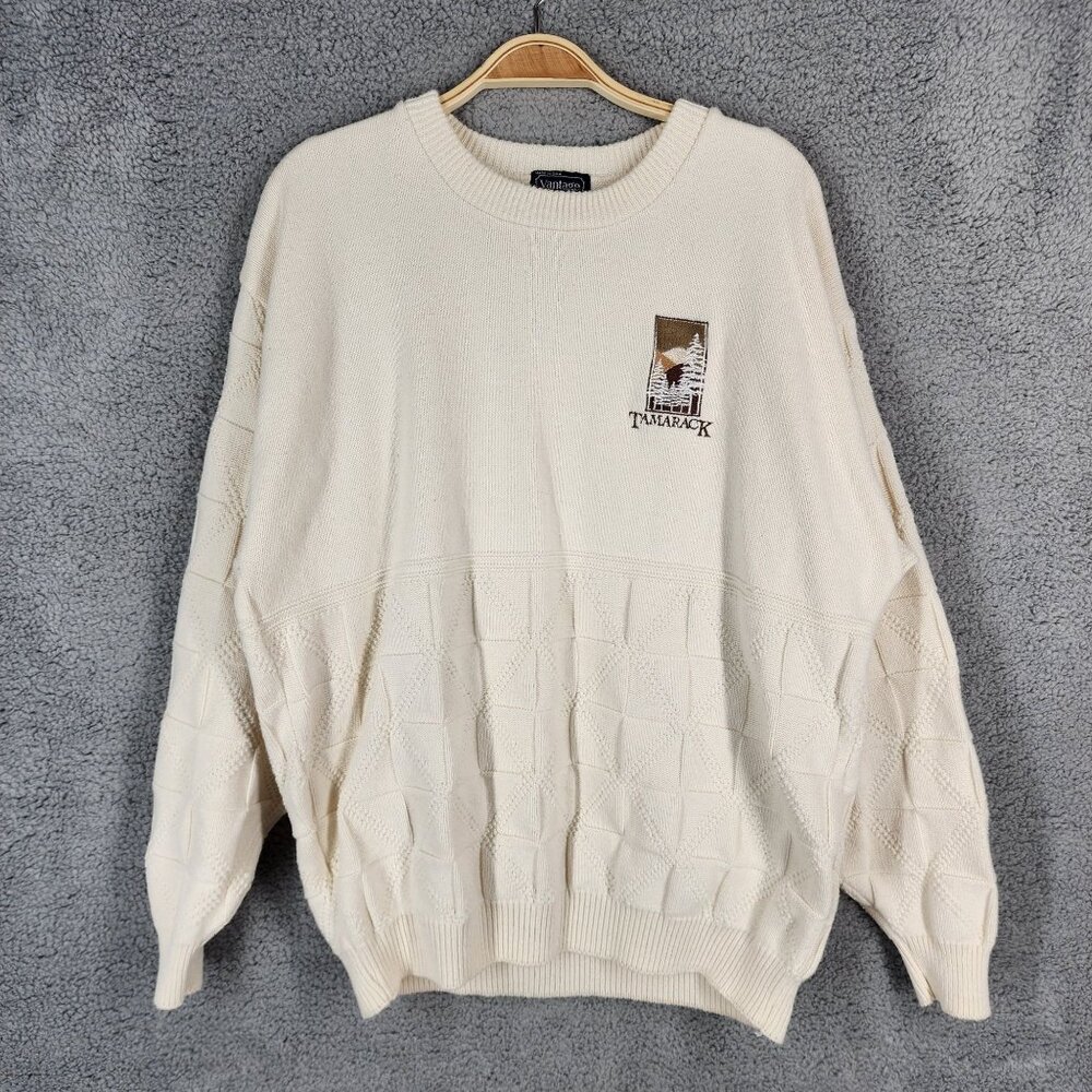 Vintage Vantage Custom Classics Tamarack Knit Sweater Large Ivory Cotton USA